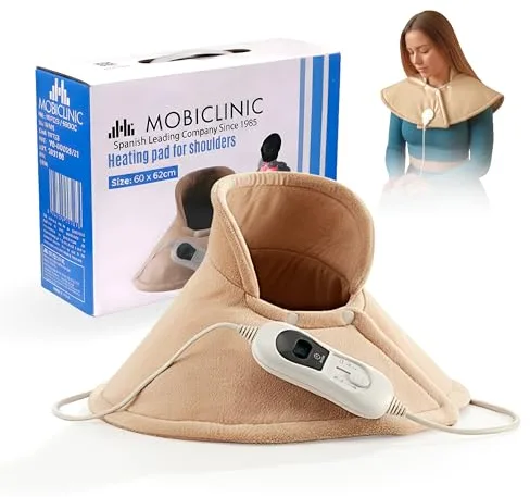 Mobiclinic, Almohadilla cervical, Eléctrica, 3 rangos de temperatura, Apagado automático, Muy bajo consumo, 100w, Marca española, Protección por sobrecalentamiento, Lavable, Para cuello, 62x60cm