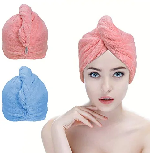 ACWOO Toallas para Secar el Pelo, 2 Pcs Gorro de Pelo Seco, Toalla de Microfibra Suave para Secar el Cabello, Ultra Absorbente Turbante de Secado Rápido para Mujer, Alargar y Engrosar