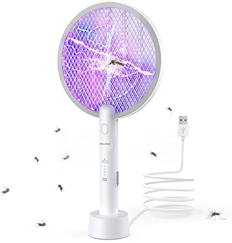 PALONE Mata Mosquitos Electrico, Raqueta Mosquitos Electrica Ecargable por USB, Matamoscas Electrico e Insectos Voladores, para Interiores y Exteriores (Blanco,1PC)