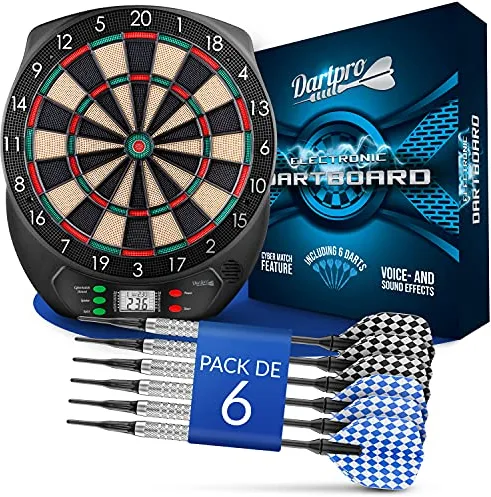DartPro Diana electrónica - Juego de Diana con 6 Dardos de Punta Suave [utilizables sin Cables] - Diana innovadora con 65 variaciones - [para 1-8 Jugadores]