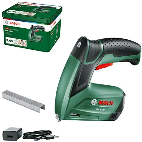 Bosch Grapadora a batería PTK 3,6 LI (batería integrada, 3,6 V, 30 impactos/min, en caja de metal)
