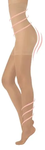 MEDIAS FINAS REDUCTORAS DE TALLE ALTO | PANTY CON COMPRESION MEDIA | NATURAL, NEGRO | 20 DEN | S, M, L, XL, XXL | CALCETERÍA ITALIANA | (L, SOLEIL)