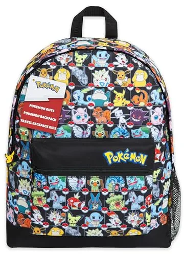 Pokémon Mochilas Escolares Pikachu Pokeball Mochila Escolar Niño Adolescente Bolso Escolar Viaje Colegio Deporte Anime Regalo para Niños (Multi AOP)