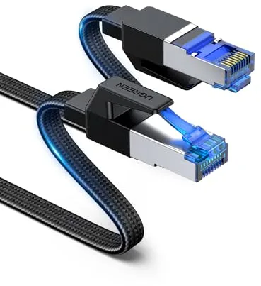 UGREEN Cable Ethernet Red RJ45 Lan Cat 8 40Gbps 2000MHz Plano Trenzado Nylon, Compatible con Steam Deck PS5 PS4 Xbox X S PC Box Router Servidor NAS Cat 7 Cat 6 Cat 5, 0,5M