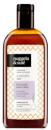 Nuggela & Sulé Champú Matizador para Cabellos Rubios y Grises. Con Extracto de Cebolla Roja y UNICERT Violet. Hidrata e ilumina desde el primer lavado. 1 x 250 ml