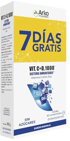 Arkopharma Vitamina C&D3 + Zinc 20 Comprimidos Efervescentes X2, Asociación de vitaminas más potente del mercado, Refuerzo Sistema Inmune, Huesos, Menopausia