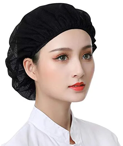 DXYAKY 6 Gorros de Chef elásticos Unisex para Cocina, Servicio de Alimentos, Redes para el Cabello, Gorra de Malla Ajustable, Red Negra (Paquete de 6), Talla única