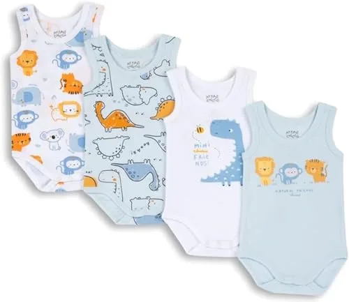 Chicco, Body Recién Nacido, Conjunto de 4 Bodies sin Mangas de Algodón 100% con Cómoda Abertura, Ropa Bebé Niño y Niña 0-3 Meses, Ideas de Regalo para Nacimiento