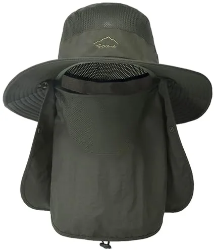 ehsbuy Sombrero de Pescador Hombre Mujeres con Cubierta Facial de ala Ancha Gorro Pescador Senderismo Sombrero para el Sol Malla Safari Jardinería Trekking Solar Cubo Sombrero Empacable