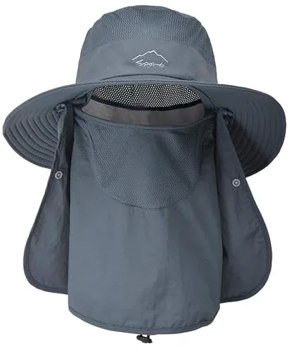 ehsbuy Sombrero de Pescador Hombre Mujeres con Cubierta Facial de ala Ancha para el Sol, Gorro de Malla Safari para Senderismo Jardinería Trekking Proteccion Solar Cubo Sombrero Empacable