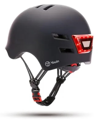 Youin Casco Homologado con LED Frontal y Trasera - Color Negro - Talla L (55-62cm) - Protección y Visibilidad para Patinetes y Bicicletas - Ventilación Ajustable - Diseño Ligero y Ergonómico