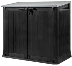 Keter Sio Nova -Cobertizo de jardín Exterior, Capacidad 880L, Color Gris, 132 x 71,5 x 113,5 cm