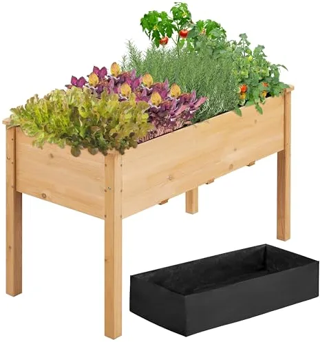 Yaheetech Huerto Urbano Macetero Rectangular Jardinera Madera de Pino con Soporte Estantería para Macetas Plantas Elevado para Cultivar Plantas Verduras Flores Hierbas 121 x 60 x 76 cm