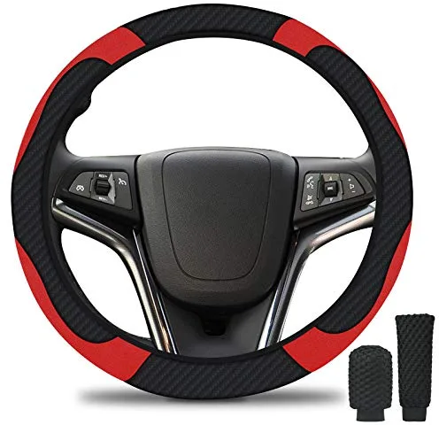 URAQT Funda de Volante para Coche, Cubierta de Volante de Cuero Microfibra, 37-39cm Diámetro Funda Volante Coche y Antideslizante, Fundas Volante con Funda Empuñadura de Cambio/Empuñadura del Freno