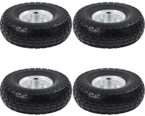 Yaheetech 4pcs Ruedas Carretilla Maciza 4.10/3.50-4 Carretilla de Obra Llanta Neumáticos de Goma 255mm para Carros Carrito de Jardinería, Eje de 16 mm