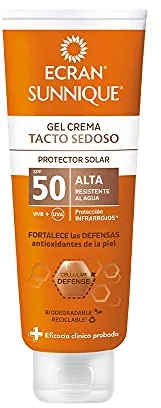 Ecran Sunnique - Gel Crema Protector Solar FPS 50 Tacto Sedoso, Protección Alta UVB + UVA e IR-A, Refuerza las Defensas Antioxidantes De La Piel, Hidratación 24 h, Fórmula con VitEox 80 - 250 ml