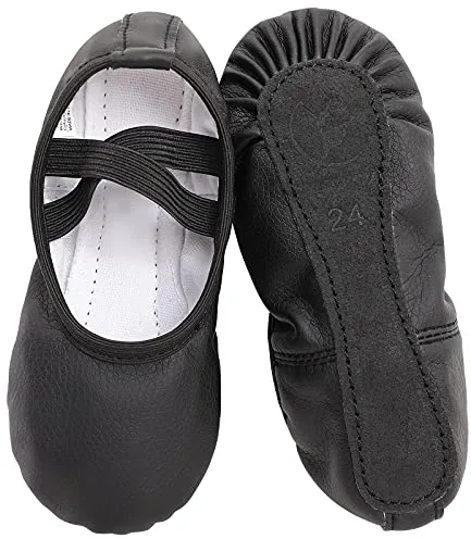 Zapatillas de Danza Cuero Zapatos de Ballet Suela de Cuero Entera para Niña y Mujer Adultos Tallas 22-40-negro 38
