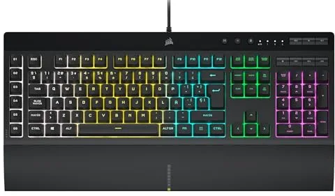 Corsair K55 RGB PRO Teclado para Juegos con Teclas de Membrana, Retroiluminación RGB Dinámica, 6 Teclas Macro con Integración el Software Elgato, Resistencia al Polvo y los Derrames, QWERTY, Negro