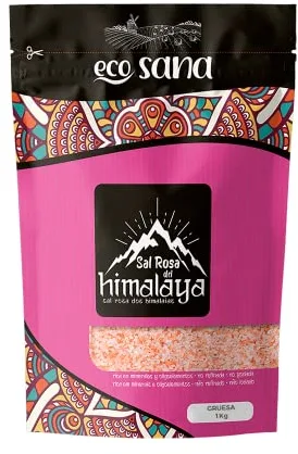 ECOSANA SAL ROSA DEL HIMALAYA GRUESA CERTIFICADO BIO - Procedente de yacimientos salinos naturales - 100% natural y sin toxinas - VEGANO - SIN GLUTEN - 1kg