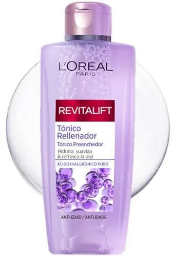 L'Oréal Paris Revitalif Filler Tónico Rellenador Potenciado con Ácido Hialurónico. Piel hidratada y fresca al instante. Rellena las arrugas y devuelve el volumen al rostro, 200 ml.