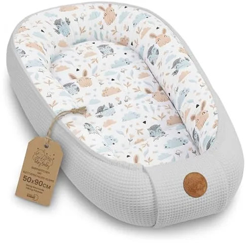 Nido bebe recien nacido 50x90cm - reductor cuna capullo de colecho ninho para dormir Gofre de algodón cuco ideal para gondola moisés y viaje 1. Búhos Gris