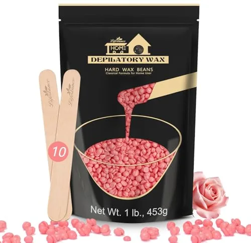 Lifestance Profesional Cera Depilatoria Caliente, 450g Rosa Perlas de Cera con 10 Aplicadores, Brazilian Bikini Cuerpo, Axila