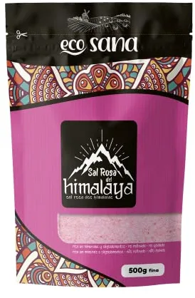 ECOSANA SAL ROSA DEL HIMALAYA FINA CERTIFICADO BIO - Procedente de yacimientos salinos naturales - 100% natural y sin toxinas - VEGANO - SIN GLUTEN - 500g