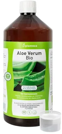 PLAMECA Aloe Verum Bio, Salud Gastrointestinal, Sistema Inmunitario y Situaciones de Fatiga, Jugo puro Aloe Vera con Pulpa y Sin Aloína 100% BIO, 1L