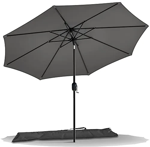 VOUNOT® 270 cm Sombrilla Playa Grande, Parasol Terraza Inclinable con Manivela, Protección UV para Patio, Jardín, Piscina, Exterior, Gris