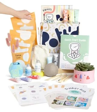 Pott'd Home - Kit arcilla de secado al aire para principiantes. Kit de manualidades para adultos. El kit incluye: cerámica secado al aire para adultos, herramientas, pinturas, pinceles, guía práctica