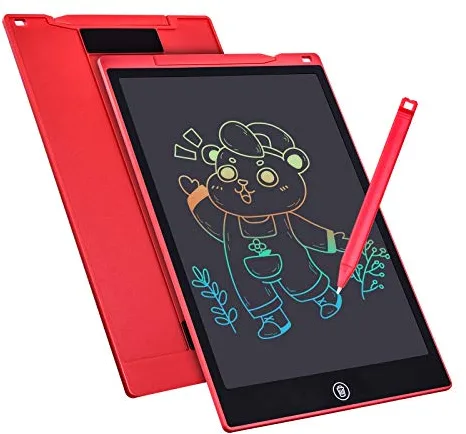Tableta de Escritura Color Lcd 12 Pulgadas, Tablet Escritura Pantalla Colorido Infantil, Tableta Grafica Dibujo Niños Adecuada Para el Hogar, Escuela, Oficina, Cuaderno de Notas con Fundas (Red)