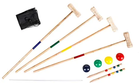 Spetebo Juego de croquet de madera con bolsa de transporte, para 4 jugadores, juego de azotes de jardín para adultos