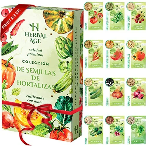 Kit Semillas Huerto Urbano De 12 Vegetales – 5100 Ecológicas Semillas De Tomate, Pepino, Lechuga, Tomates Cherry – Kit Huerto En Casa Pack, Regalos Originales Para Hombre y Mujer