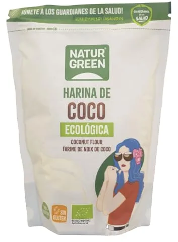 NaturGreen - Harina de Coco Bio, Harina Ecológica Sin Azucar, Sin Gluten Sin Huevo, Dieta Keto, Especial Repostería, 500 Gramos