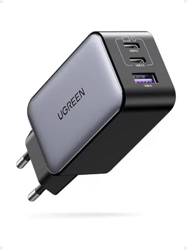 UGREEN Nexode Cargador USB C 65W, Carga Rápida con 3 Puertos, Compatible con MacBook Air, iPhone 17 Pro MAX Air/16/15/14, iPad, Samsung Galaxy S25/S25+/S25 Ultra/S24/S23/S22 y Google Pixel 7 Pro