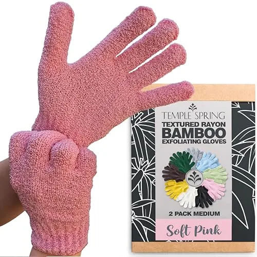 Temple Spring Guante Exfoliante Corporal, Exfoliante Cuerpo Esponja, Guante Autobronceador, Bambú Manoplas Baño, Exfoliating Glove – Rosa