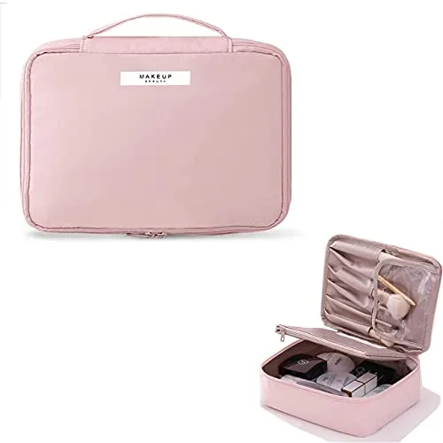 Neceser Maquillaje,Portátil, Organizador Grande para Mujeres y niñas,Bolsa de cosméticos,Bolsa de Aseo Impermeable Gran Capacidad,para Hogar Vacaciones Viaje(Rosa)