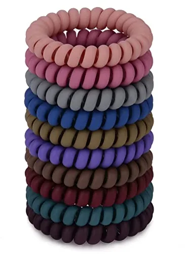 JessLab Espiral Corbatas en Pelo, 10 Pcs sin Rastro Cintas de Cordón Telefónico sin Daños, Plástico Porta Cola de Cabello para Mujeres y Niñas, Colores Surtidos (#6)