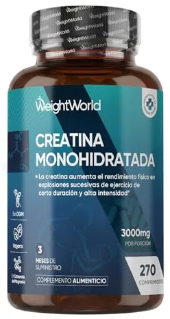 Creatina Monohidratada 3000mg, 270 Comprimidos, 3 Meses de Suministro - Suplemento Deportivo Apto para Veganos, 3 Comprimidos al Día, Sin OGM ni Estearato de Magnesio