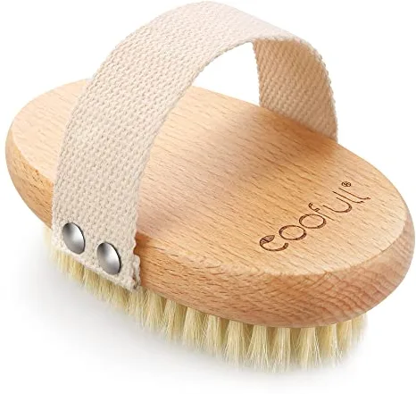 Cepillo exfoliante corporal con madera de haya, Cepillo para piel seca con cerdas de jabalí natural, Depurador de espalda de baño para ducha para mujeres y hombres, Ovalado