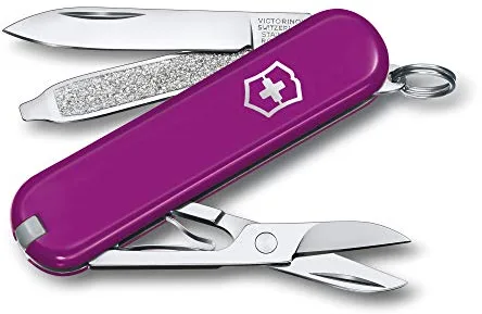 Victorinox, Classic SD, Navaja Multiuso Suiza, Cuchillo bolsillo, Regalo, 7 Funciones, Hoja pequeña, Lima de uñas, Magenta