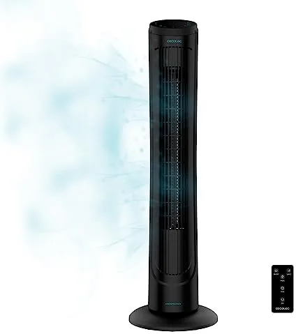 Cecotec Ventilador de Torre Digital con Mando a Distancia y Temporizador EnergySilence 9090 Skyline. 45 W, 40'' (102cm) de Altura, Oscilante, Motor de Cobre, 3 Velocidades, Negro