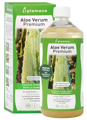PLAMECA Aloe Verum Premium, Salud Gastrointestinal, Sistema Inmunitario y Situaciones de Fatiga, Jugo puro Aloe Vera con Pulpa y Sin Aloína, 1L