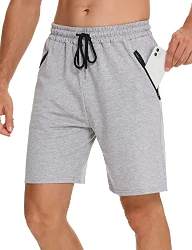Wayleb Pantalones Cortos Deportivos Hombre Verano Algodón Bermuda Shorts Deporte Bolsillo con Cremallera Cordón Elástico Running Correr Fútbol