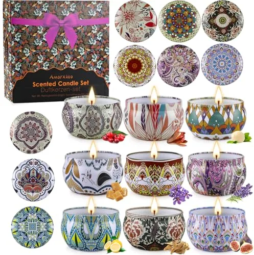 Velas Aromaticas Regalo para Mujer, 9 Pack Velas Aromaticas Perfumadas Decorativas,Cera de Soja Vela Naturales, 9 * 70g Vela Aromaterapia Regalo Juego para Cumpleaños,Fiesta,Navida,Amiga y Madre