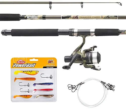 Mitchell 1555895 Tanager Camouflage; Set de Pesca Telescópico con Caña y Carrete, Incluye Línea y Cebo, Óptimo para Pesca de Trucha y Perca, Diseño en Camuflaje Verde