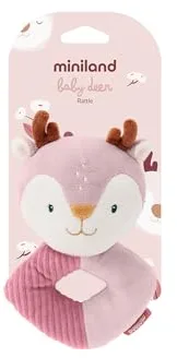 Miniland Sonajero Bebé, Suave, Ligero y Estimulante, Ideal para los Primeros Descubrimientos Sensoriales Desde el Nacimiento, Regalo Bebe, Rosa | Ciervo