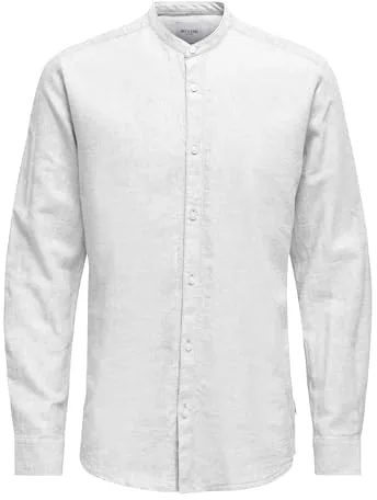 Only & Sons Onscaiden Ls Solid Linen Mao Camiseta Noos Camiseta, Hombre, Blanco, L