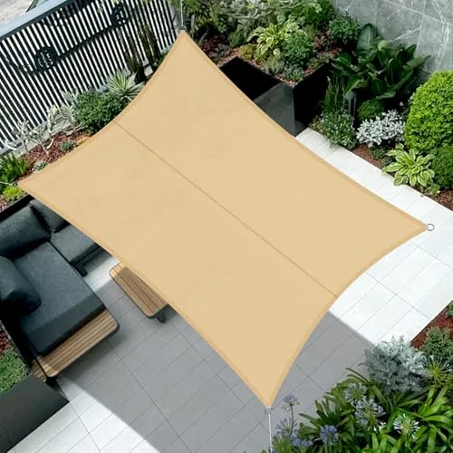 Cool Area Toldo Vela de Sombra Impermeable Rectangular 3x5m Protección UV PES Toldos para Patio Exterior Jardín Terraza-Arena