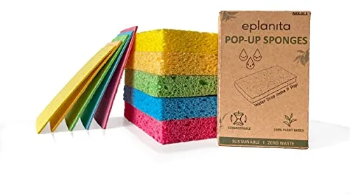 EPLANITA Esponjas Pop-up (Paquete de 5) celulosa Natural, compostable, Limpieza sin arañazos para Cocina y baño, lavarse, Exfoliante ecológico, Manualidades de Bricolaje